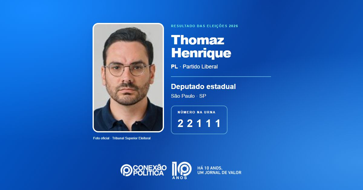 Foto oficial de Deputado Estadual — Eleições 2026: Thomaz Henrique, do PL, é eleito deputado estadual em SP com 178.164 votos