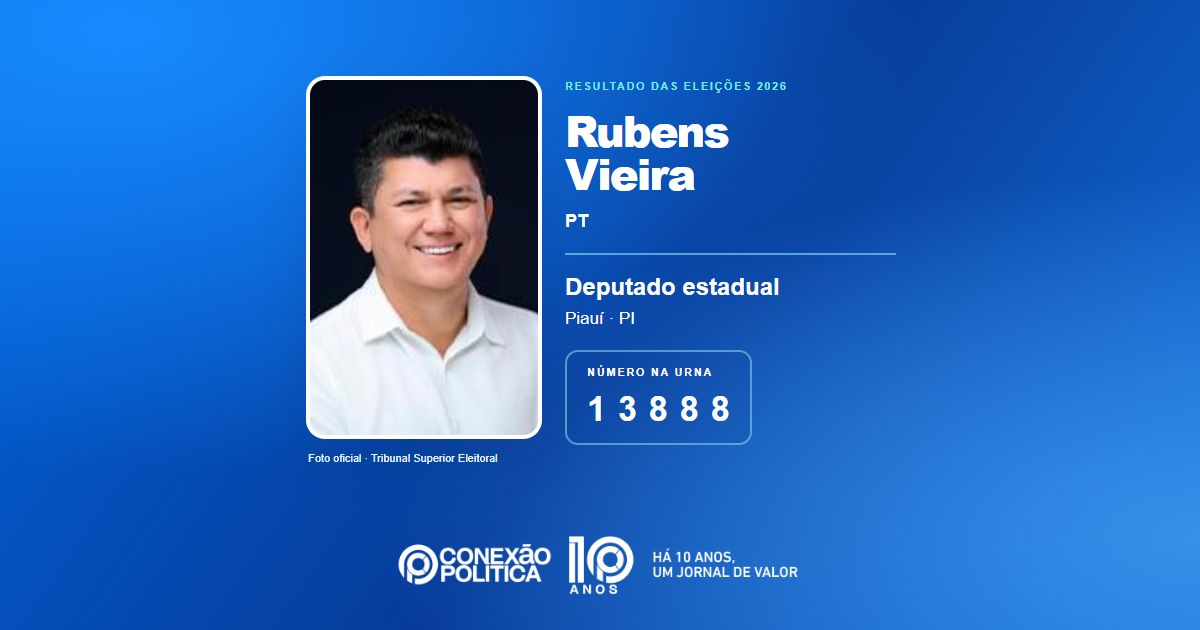 Foto oficial de Deputado Estadual — Eleições 2026: Rubens Vieira, do PT, é eleito deputado estadual no PI com 48.417 votos