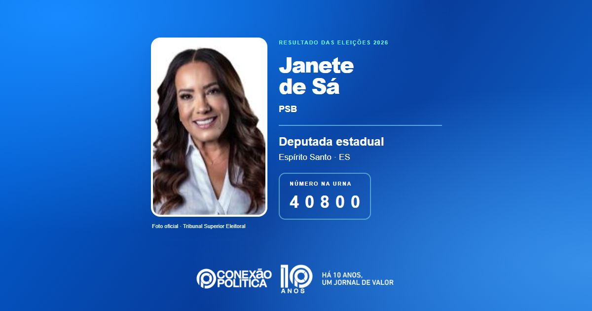 Foto oficial de Deputado Estadual — Eleições 2026: Janete de Sá, do PSB, é eleita deputada estadual no ES com 32.033 votos