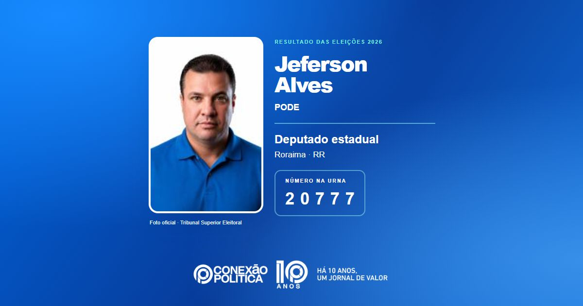 Foto oficial de Deputado Estadual — Eleições 2026: Jeferson Alves, do PODE, é eleito deputado estadual em RR com 5.857 votos