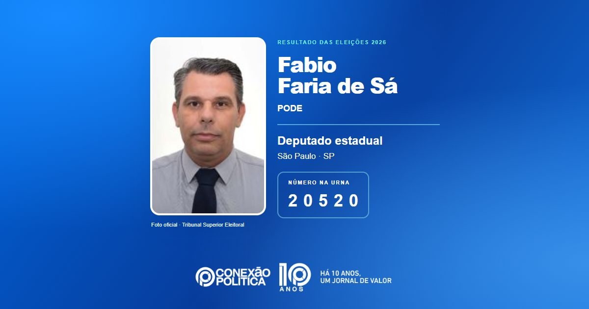 Foto oficial de Deputado Estadual — Eleições 2026: Fabio Faria de Sá, do PODE, é eleito deputado estadual em SP com 68.055 votos