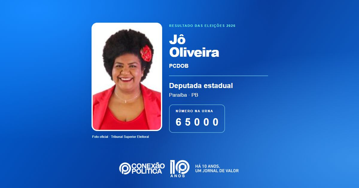 Foto oficial de Deputado Estadual — Eleições 2026: Jô Oliveira, do PCDOB, é eleita deputada estadual na PB com 42.110 votos