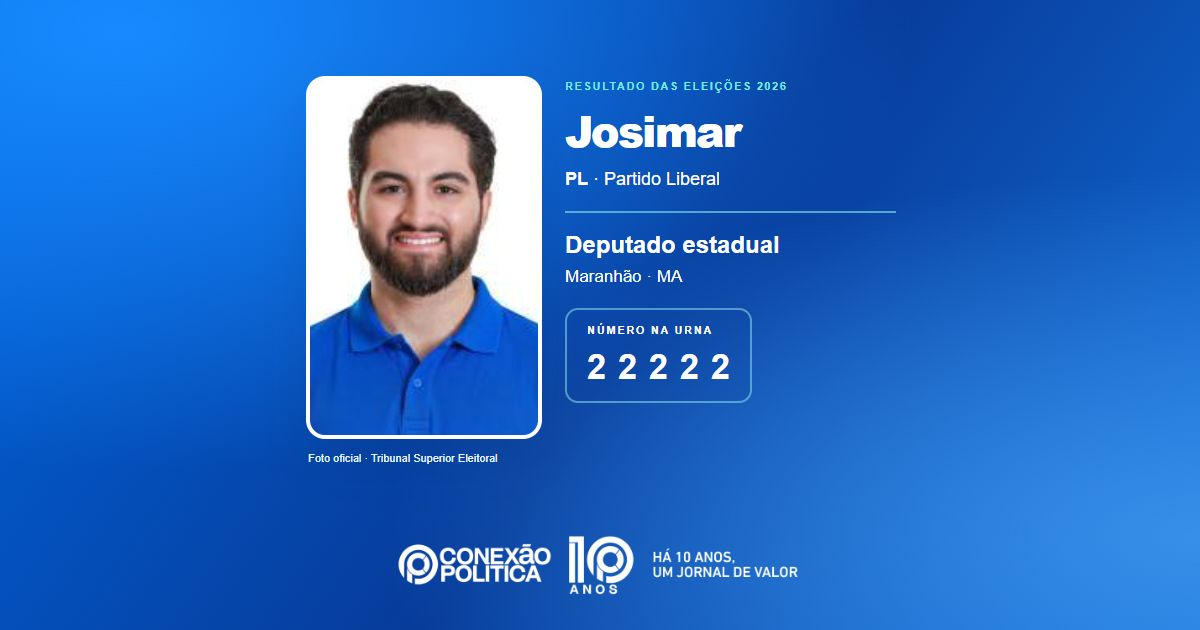 Foto oficial de Deputado Estadual — Eleições 2026: Josimar, do PL, é eleito deputado estadual no MA com 83.112 votos