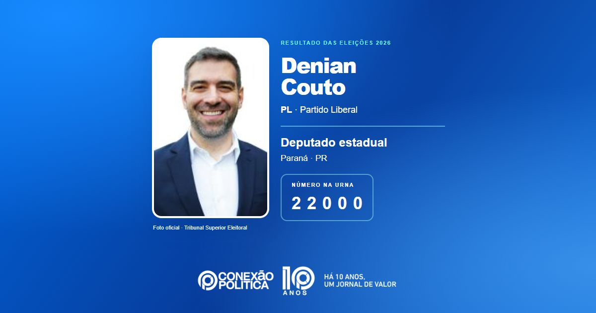 Foto oficial de Deputado Estadual — Eleições 2026: Denian Couto, do PL, é eleito deputado estadual no PR com 71.370 votos