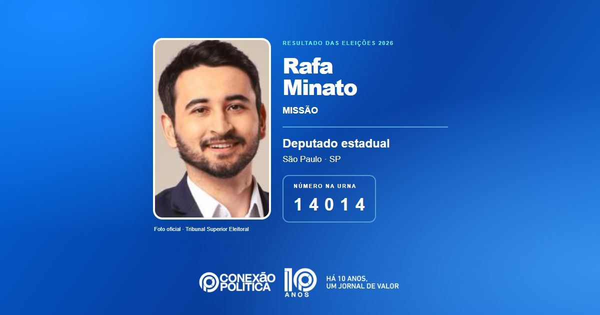 Foto oficial de Deputado Estadual — Eleições 2026: Rafa Minato, do MISSÃO, é eleito deputado estadual em SP com 185.582 votos
