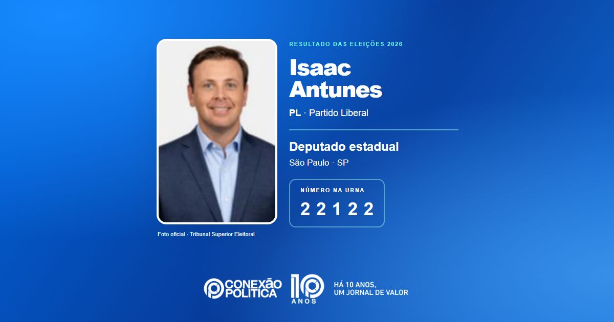 Foto oficial de Deputado Estadual — Eleições 2026: Isaac Antunes, do PL, é eleito deputado estadual em SP com 61.953 votos