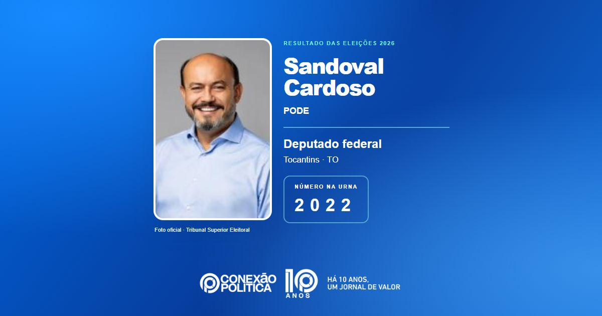 Foto oficial de Deputado Federal — Eleições 2026: Sandoval Cardoso, do PODE, é eleito deputado federal no TO com 61.747 votos