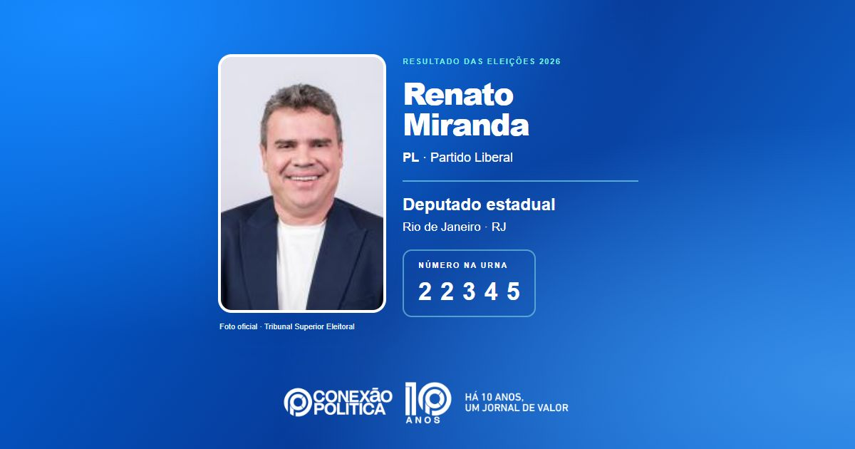 Foto oficial de Deputado Estadual — Eleições 2026: Renato Miranda, do PL, é eleito deputado estadual no RJ com 56.329 votos