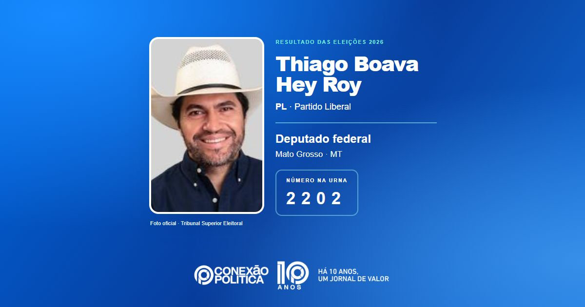 Foto oficial de Deputado Federal — Eleições 2026: Thiago Boava Hey Roy, do PL, é eleito deputado federal em MT com 72.375 votos