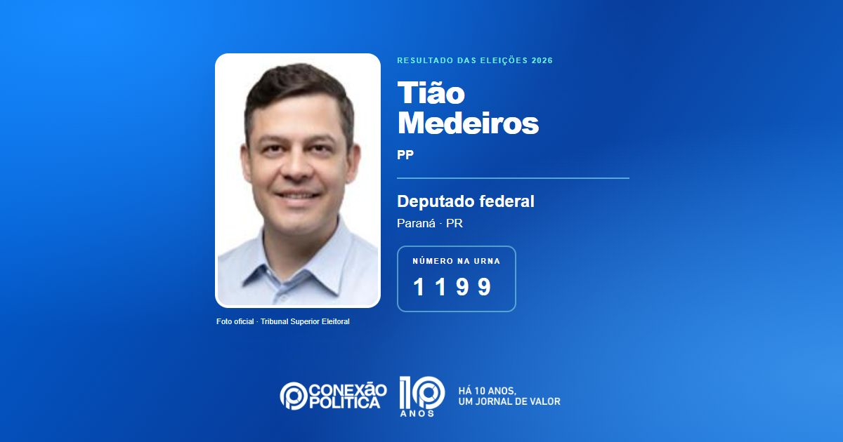 Foto oficial de Deputado Federal — Eleições 2026: Tião Medeiros, do PP, é eleito deputado federal no PR com 85.951 votos