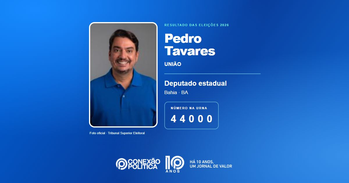 Foto oficial de Deputado Estadual — Eleições 2026: Pedro Tavares, do UNIÃO, é eleito deputado estadual na BA com 98.193 votos