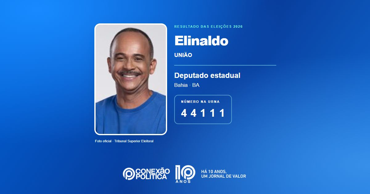 Foto oficial de Deputado Estadual — Eleições 2026: Elinaldo, do UNIÃO, é eleito deputado estadual na BA com 101.314 votos