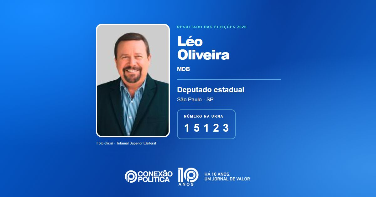 Foto oficial de Deputado Estadual — Eleições 2026: Léo Oliveira, do MDB, é eleito deputado estadual em SP com 82.508 votos