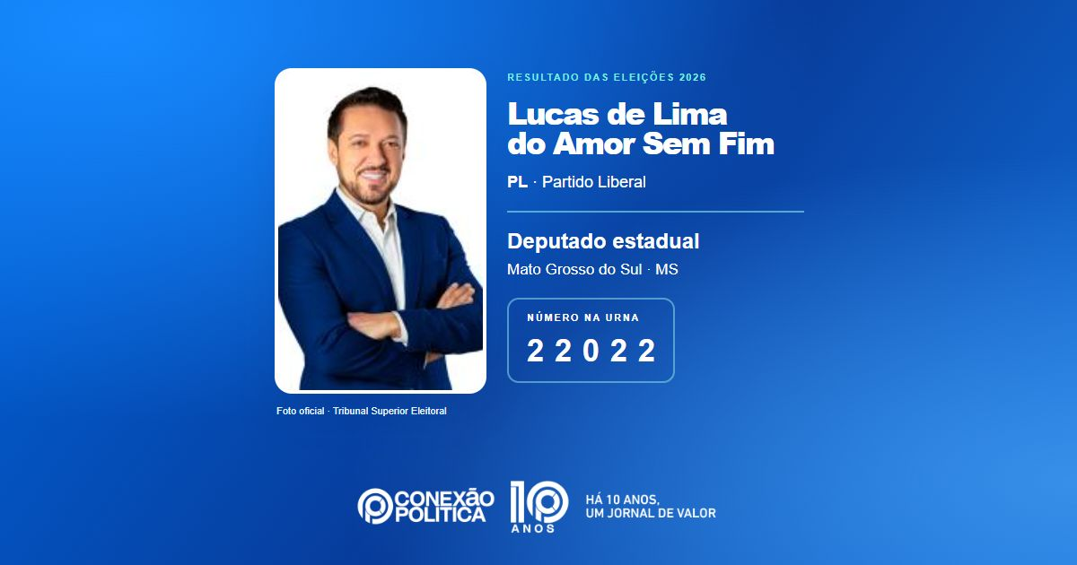 Foto oficial de Deputado Estadual — Eleições 2026: Lucas de Lima do Amor Sem Fim, do PL, é eleito deputado estadual em MS com 26.204 votos