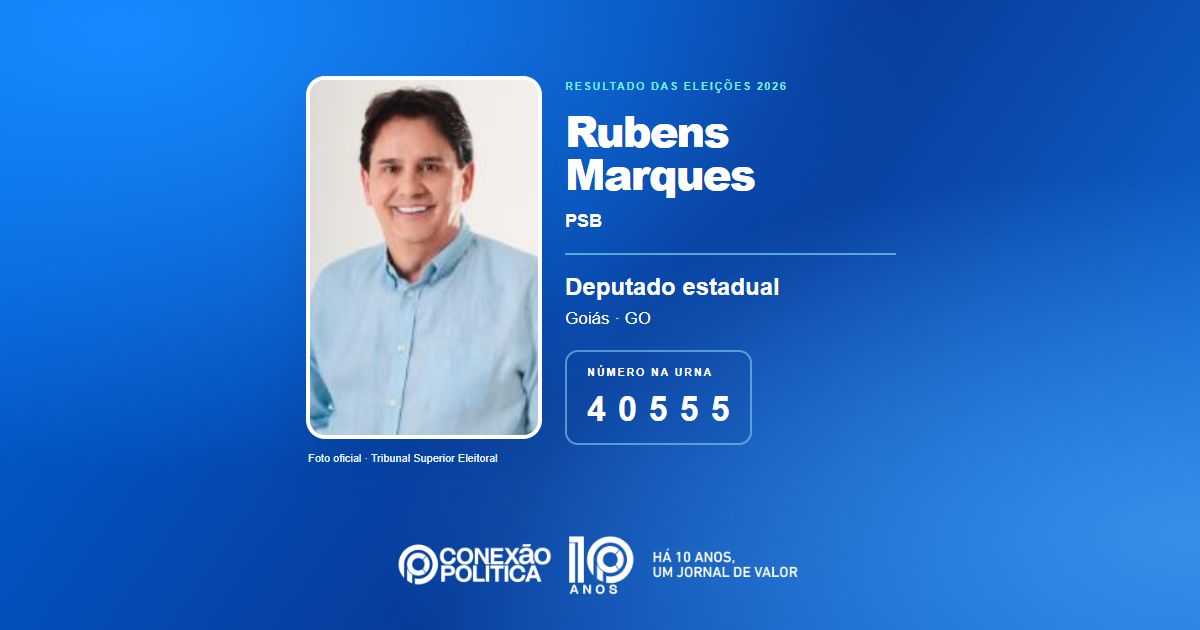 Foto oficial de Deputado Estadual — Eleições 2026: Rubens Marques, do PSB, é eleito deputado estadual em GO com 24.564 votos