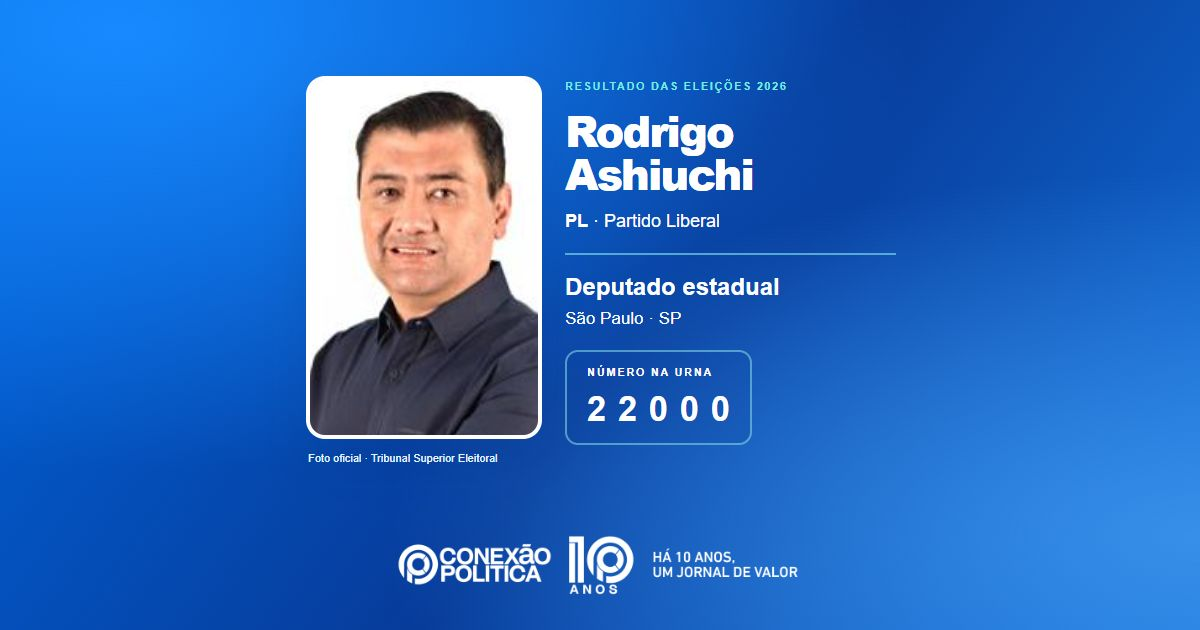 Foto oficial de Deputado Estadual — Eleições 2026: Rodrigo Ashiuchi, do PL, é eleito deputado estadual em SP com 162.562 votos