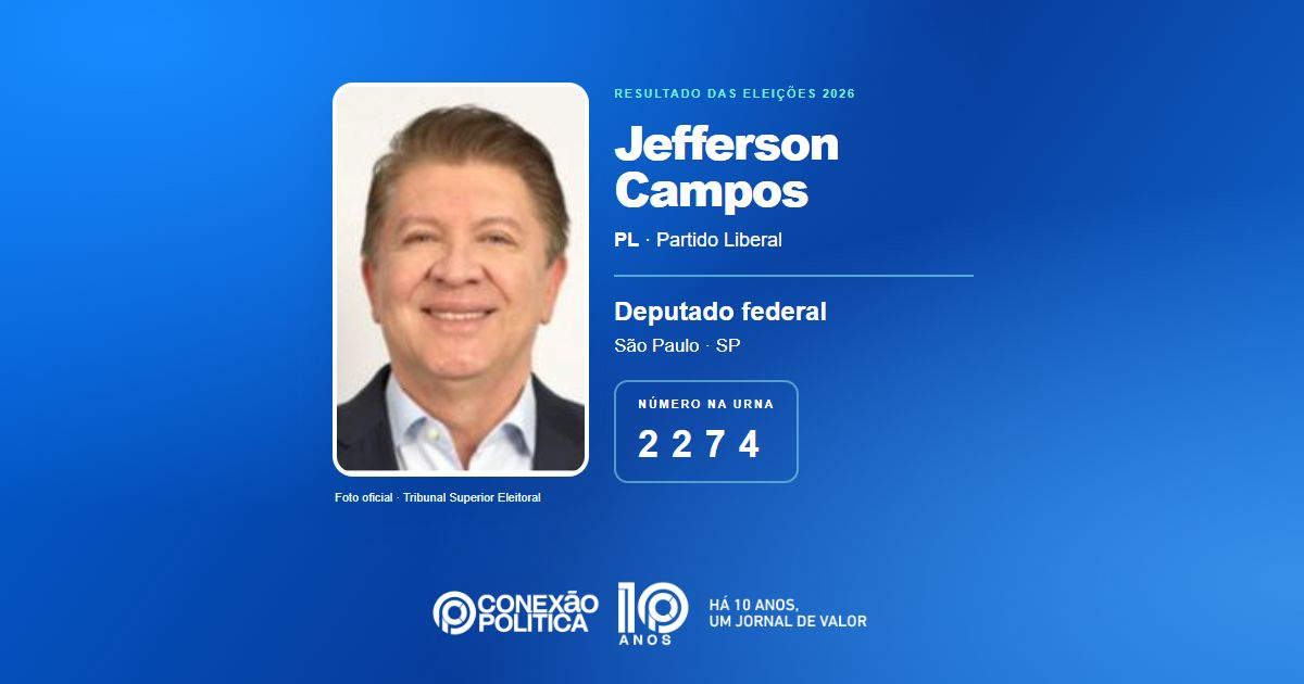 Foto oficial de Deputado Federal — Eleições 2026: Jefferson Campos, do PL, é eleito deputado federal em SP com 92.286 votos