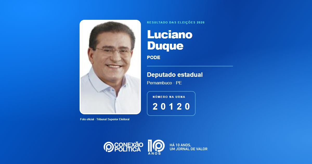 Foto oficial de Deputado Estadual — Eleições 2026: Luciano Duque, do PODE, é eleito deputado estadual em PE com 50.096 votos