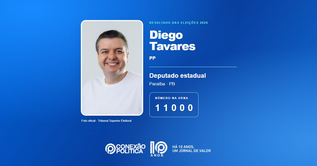 Foto oficial de Deputado Estadual — Eleições 2026: Diego Tavares, do PP, é eleito deputado estadual na PB com 29.245 votos