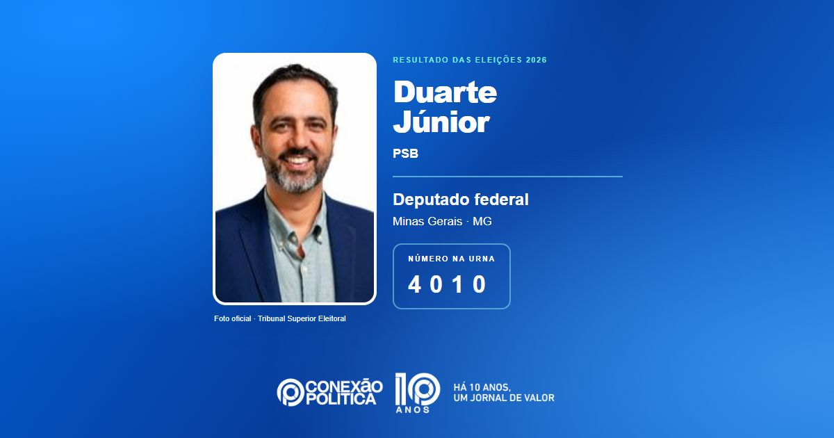 Foto oficial de Deputado Federal — Eleições 2026: Duarte Júnior, do PSB, é eleito deputado federal em MG com 46.479 votos