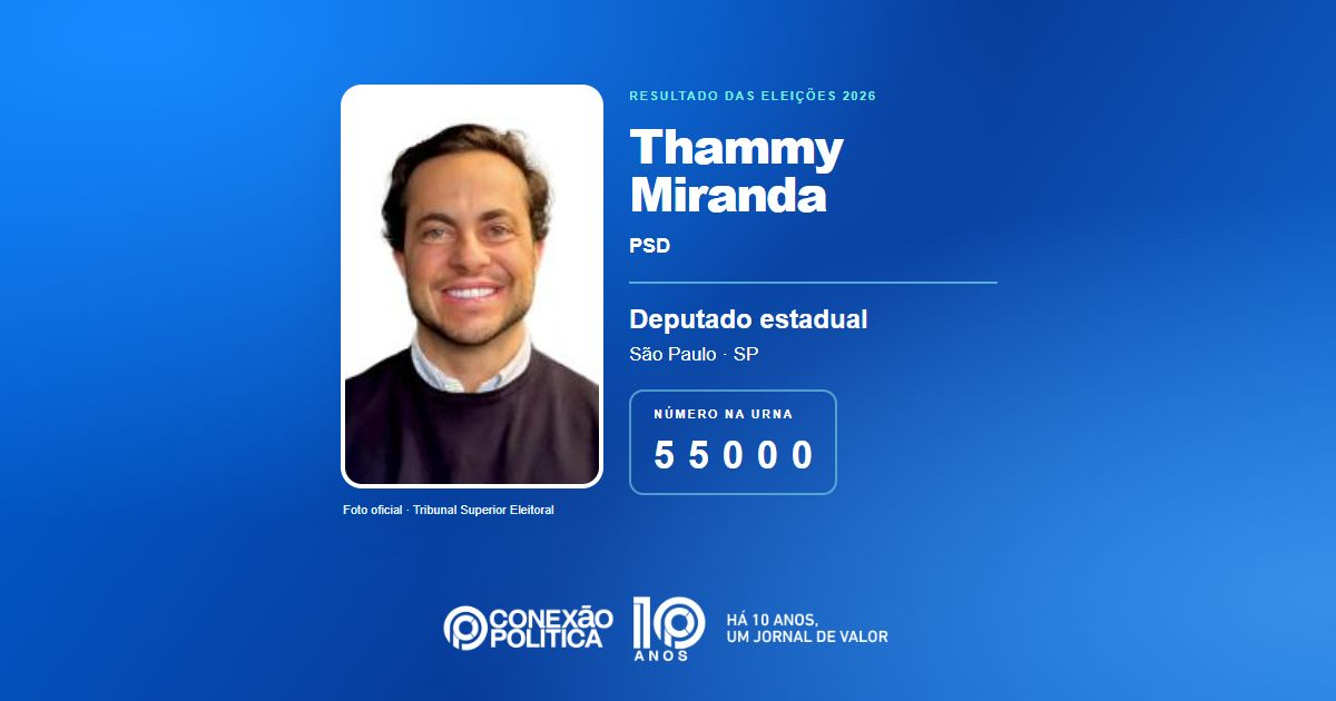 Foto oficial de Deputado Estadual — Eleições 2026: Thammy Miranda, do PSD, é eleito deputado estadual em SP com 85.619 votos