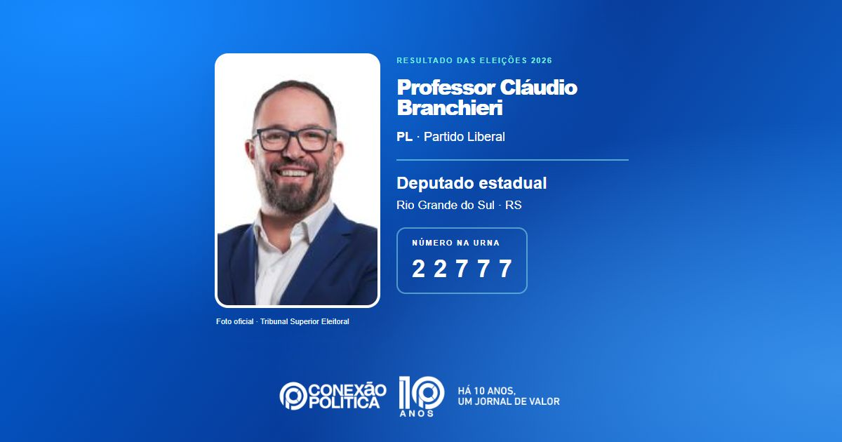 Foto oficial de Deputado Estadual — Eleições 2026: Professor Cláudio Branchieri, do PL, é eleito deputado estadual no RS com 123.437 votos