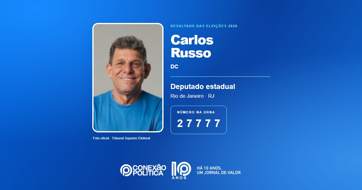 Foto oficial de Deputado Estadual — Eleições 2026: Carlos Russo, do DC, é eleito deputado estadual no RJ com 27.447 votos