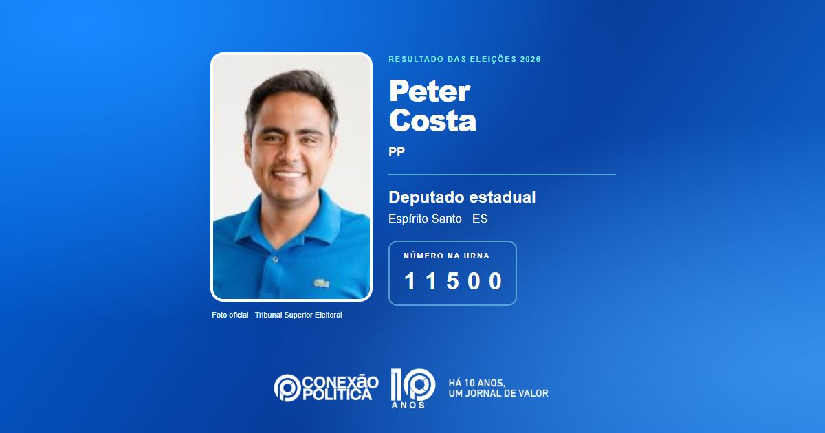 Foto oficial de Deputado Estadual — Eleições 2026: Peter Costa, do PP, é eleito deputado estadual no ES com 31.537 votos