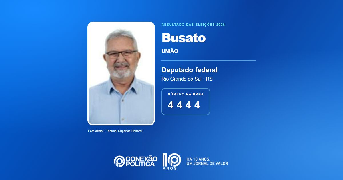 Foto oficial de Deputado Federal — Eleições 2026: Busato, do UNIÃO, é eleito deputado federal no RS com 60.127 votos