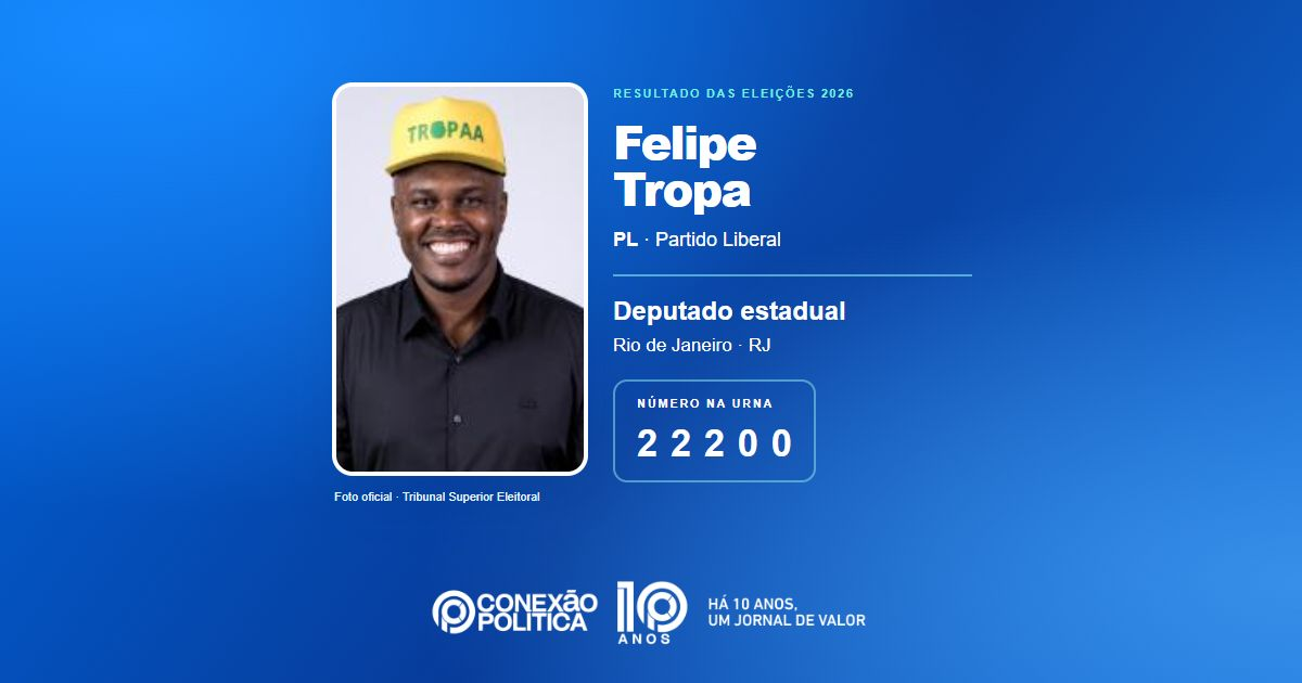 Foto oficial de Deputado Estadual — Eleições 2026: Felipe Tropa, do PL, é eleito deputado estadual no RJ com 41.293 votos