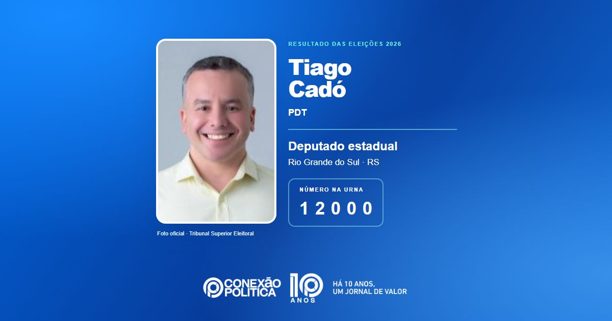 Foto oficial de Deputado Estadual — Eleições 2026: Tiago Cadó, do PDT, é eleito deputado estadual no RS com 31.162 votos