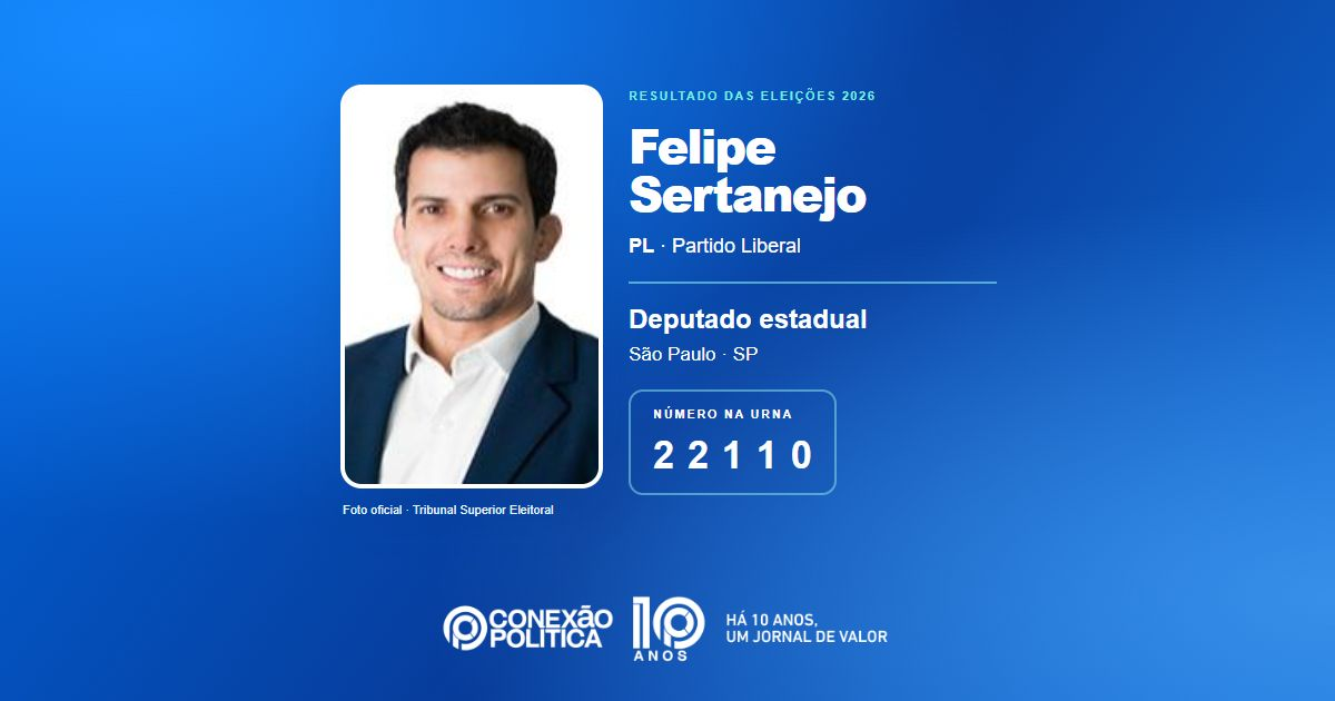 Foto oficial de Deputado Estadual — Eleições 2026: Felipe Sertanejo, do PL, é eleito deputado estadual em SP com 138.277 votos