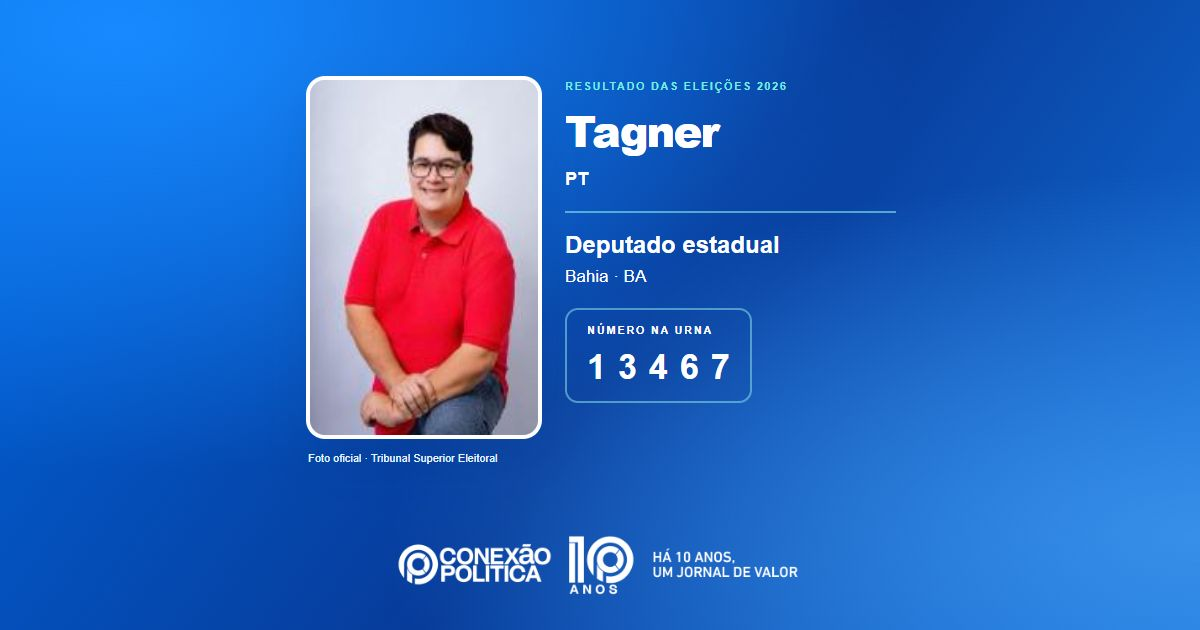 Foto oficial de Deputado Estadual — Eleições 2026: Tagner, do PT, é eleito deputado estadual na BA com 63.032 votos