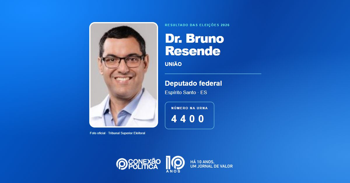 Foto oficial de Deputado Federal — Eleições 2026: Dr. Bruno Resende, do UNIÃO, é eleito deputado federal no ES com 110.675 votos