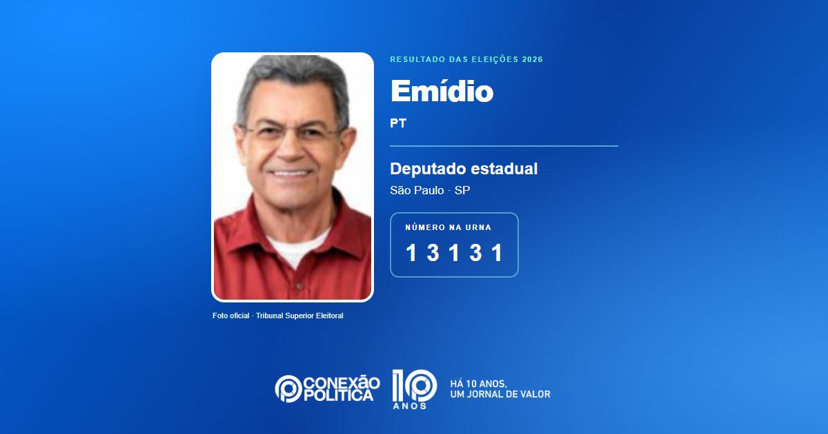 Foto oficial de Deputado Estadual — Eleições 2026: Emídio, do PT, é eleito deputado estadual em SP com 108.275 votos