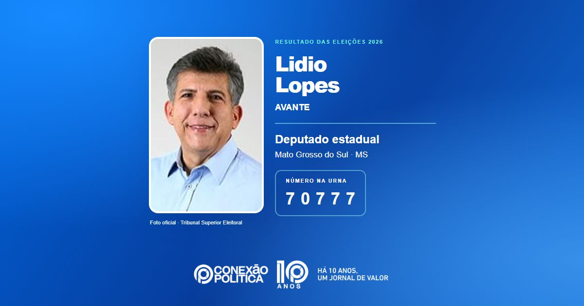 Foto oficial de Deputado Estadual — Eleições 2026: Lidio Lopes, do AVANTE, é eleito deputado estadual em MS com 20.801 votos