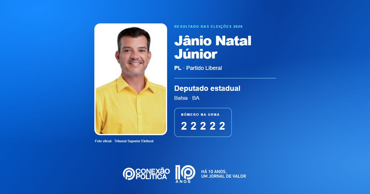 Foto oficial de Deputado Estadual — Eleições 2026: Jânio Natal Júnior, do PL, é eleito deputado estadual na BA com 77.706 votos