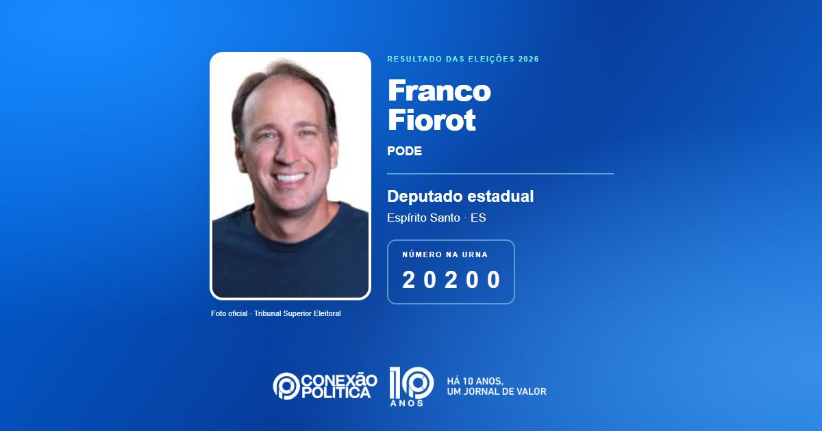 Foto oficial de Deputado Estadual — Eleições 2026: Franco Fiorot, do PODE, é eleito deputado estadual no ES com 35.019 votos