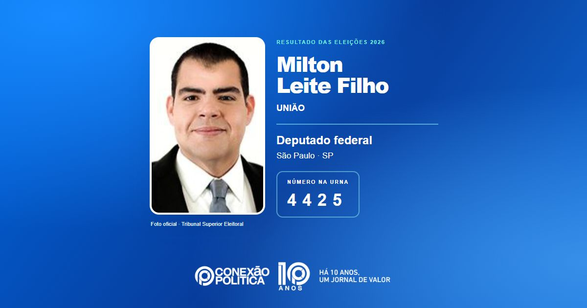 Foto oficial de Deputado Federal — Eleições 2026: Milton Leite Filho, do UNIÃO, é eleito deputado federal em SP com 71.631 votos
