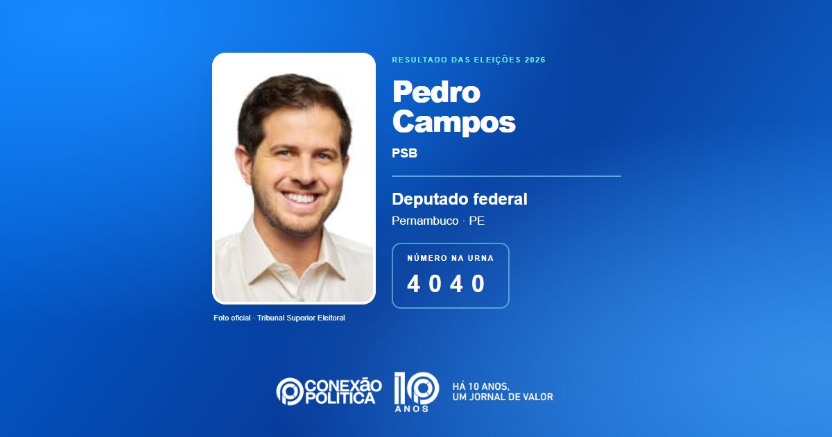 Foto oficial de Deputado Federal — Eleições 2026: Pedro Campos, do PSB, é eleito deputado federal em PE com 261.555 votos