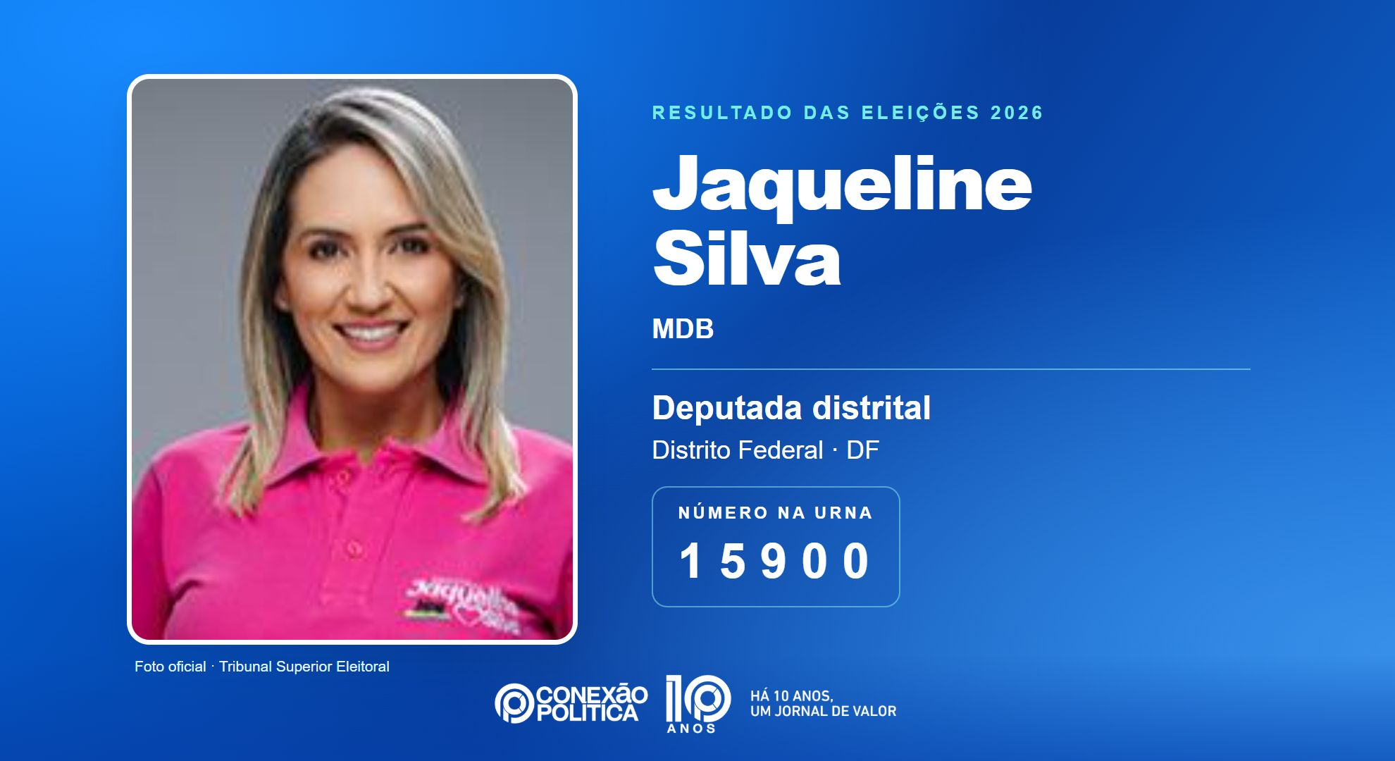 Retrato oficial TSE — Eleições 2026: Jaqueline Silva, do MDB, é eleita deputada distrital no DF com 31.882 votos