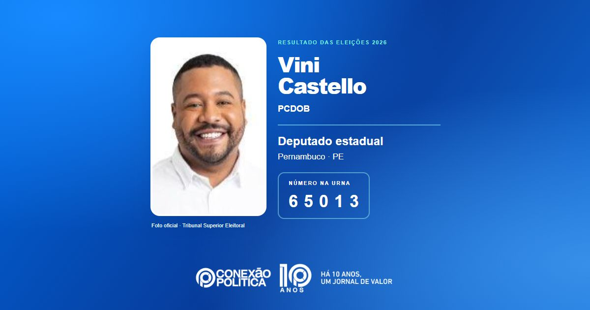 Foto oficial de Deputado Estadual — Eleições 2026: Vini Castello, do PCDOB, é eleito deputado estadual em PE com 49.899 votos