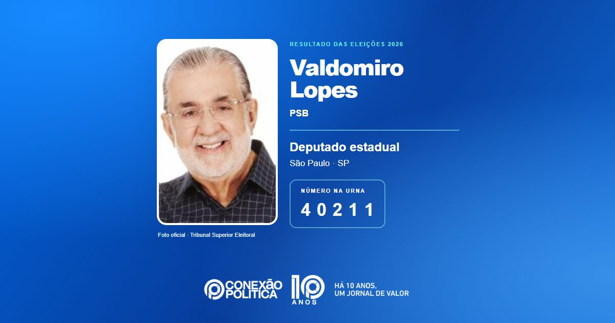 Foto oficial de Deputado Estadual — Eleições 2026: Valdomiro Lopes, do PSB, é eleito deputado estadual em SP com 86.893 votos