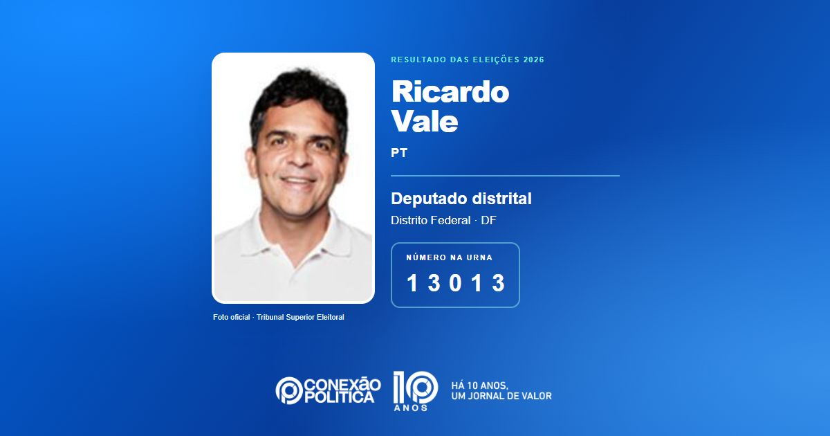 Foto oficial de Deputado Distrital — Eleições 2026: Ricardo Vale, do PT, é eleito deputado distrital no DF com 29.387 votos