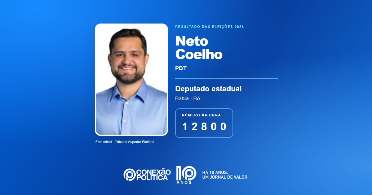 Foto oficial de Deputado Estadual — Eleições 2026: Neto Coelho, do PDT, é eleito deputado estadual na BA com 54.429 votos