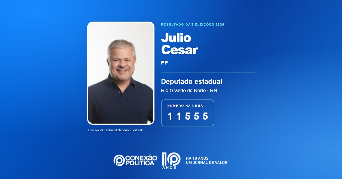 Foto oficial de Deputado Estadual — Eleições 2026: Julio Cesar, do PP, é eleito deputado estadual no RN com 66.750 votos