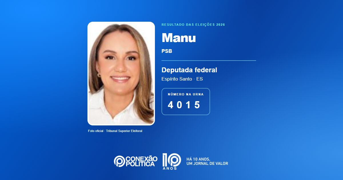 Foto oficial de Deputado Federal — Eleições 2026: Manu, do PSB, é eleita deputada federal no ES com 69.398 votos