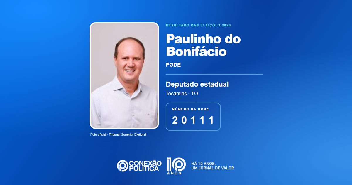 Foto oficial de Deputado Estadual — Eleições 2026: Paulinho do Bonifácio, do PODE, é eleito deputado estadual no TO com 13.809 votos
