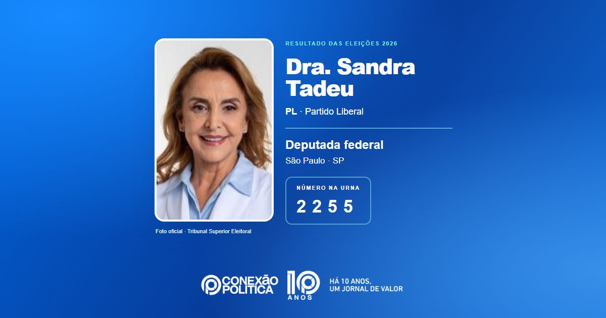 Foto oficial de Deputado Federal — Eleições 2026: Dra. Sandra Tadeu, do PL, é eleita deputada federal em SP com 106.471 votos