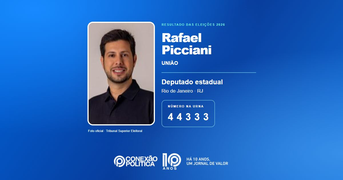 Foto oficial de Deputado Estadual — Eleições 2026: Rafael Picciani, do UNIÃO, é eleito deputado estadual no RJ com 46.686 votos